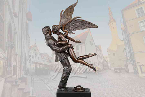 Outdoor elegant sitting bronze angel statue with harp