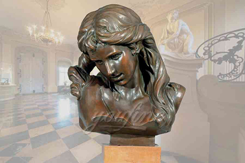 Exquisite life size indoor veiled bronze girl bust statue with wreath