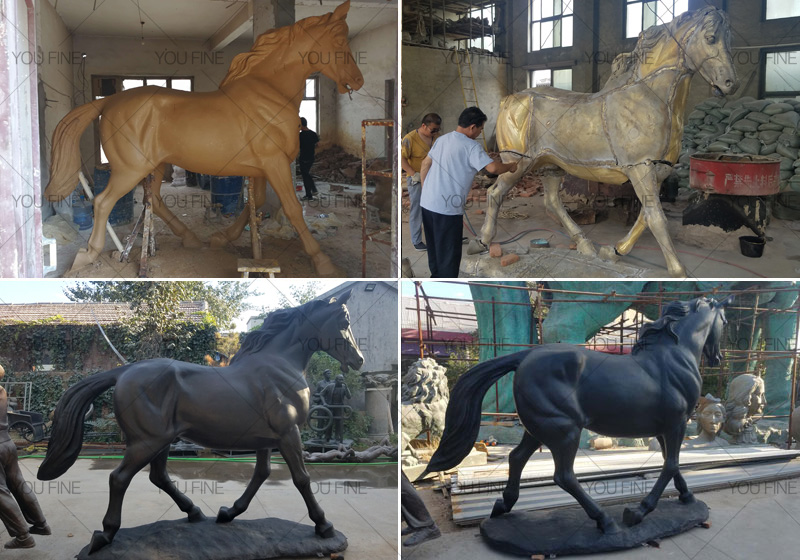 life size bronze black standing horse sculptures for sale