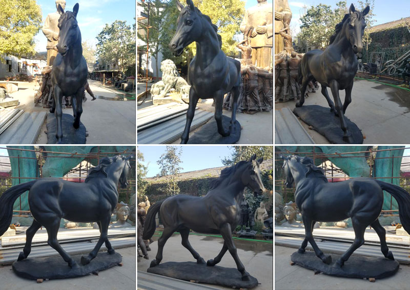 life size bronze black standing horse sculptures