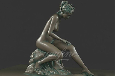 Decorative outdoor sitting sexy bronze girl life size nude statues