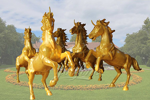Group Running Bronze Horse Statue
