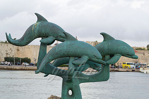 life size metal craft 3 bronze dolphin sculptures