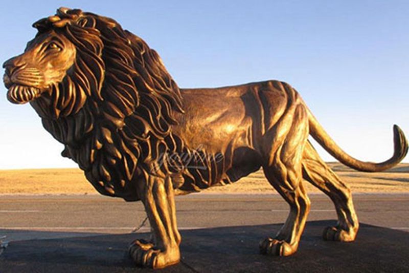 Life Size Bronze Raising Head Lion Statue Ornament for Garden BOKK-680