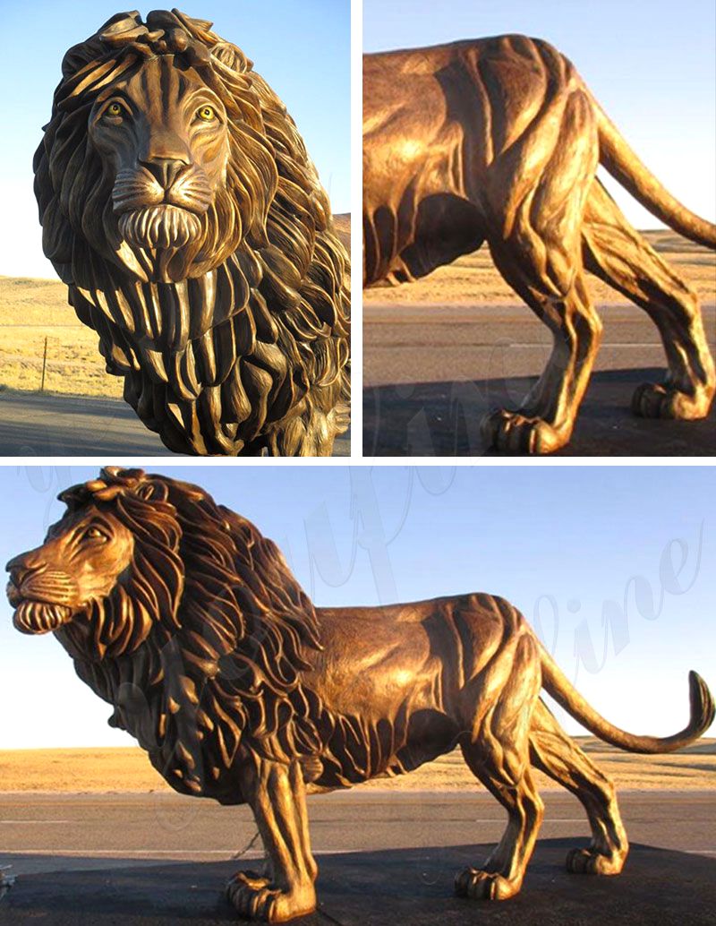  Life Size Bronze Raising Head Lion Statue Ornament for Garden BOKK-680