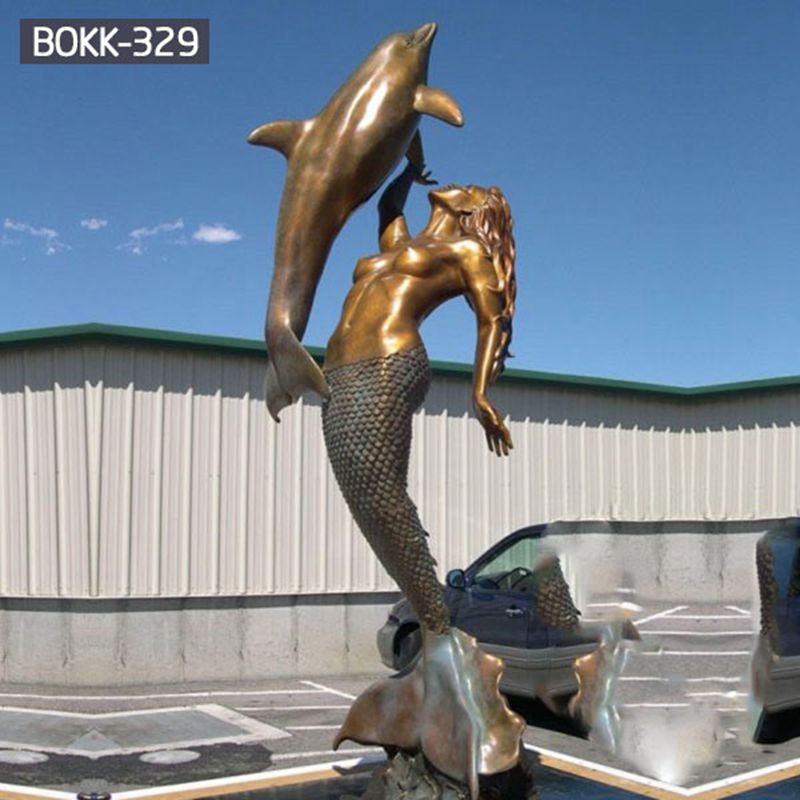 Garden Sculpture Life Size Bronze Mermaid and Dolphin Sculpture from Factory Supply BOKK-329