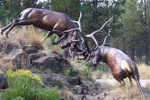 Life Size Bronze Statues of Two Resisting Elk for Garden BOKK-267
