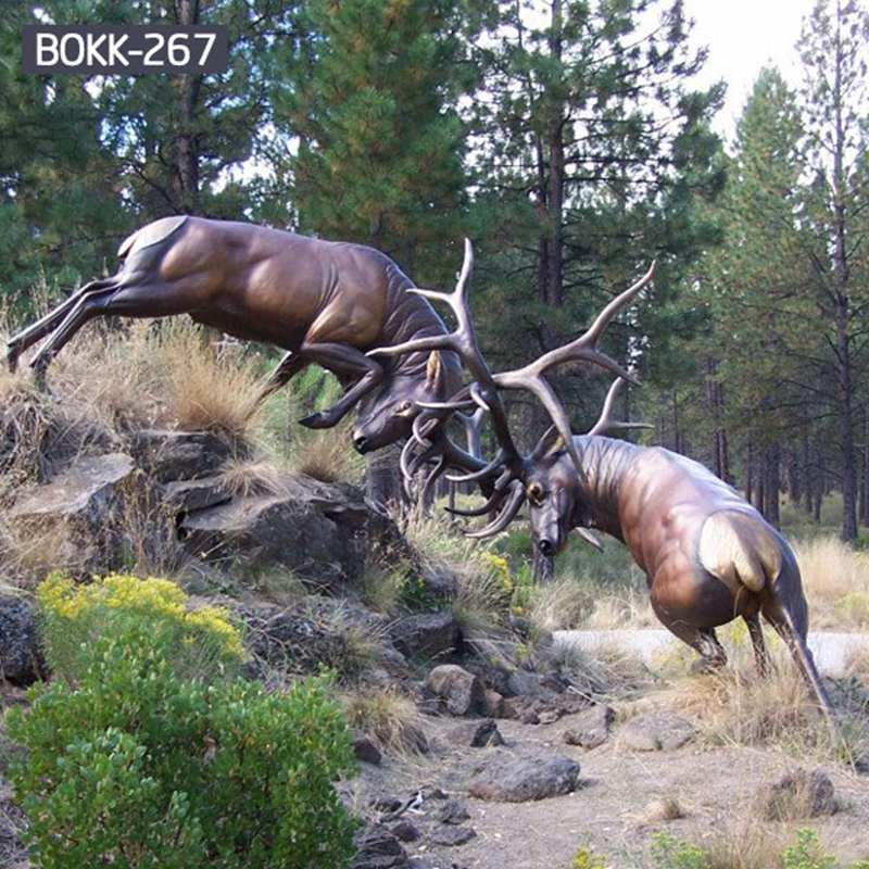 Life Size Bronze Statues of Two Resisting Elk for Garden BOKK-267