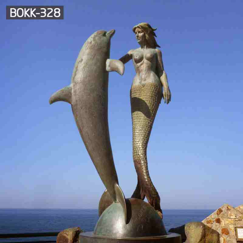 Large Beautiful Bronze Mermaid and Dolphin Sculpture Outdoor Metal Sculpture BOKK-328