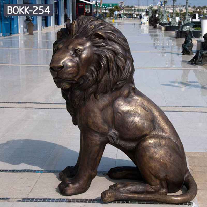 Life Size Bronze Sitting Lion Sculpture for Front Door Decoration BOKK-254