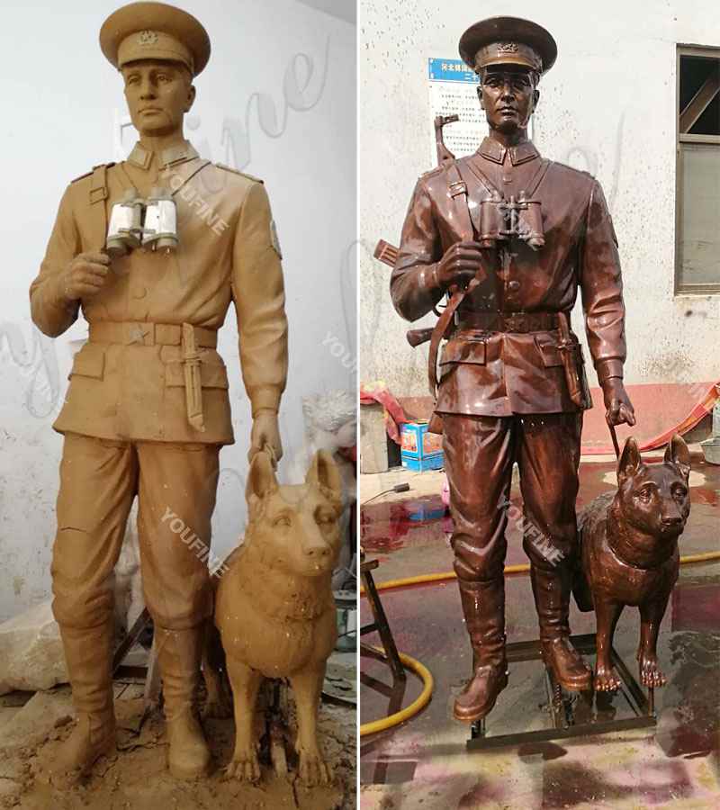 Casting Custom Bronze Soldier Dog sculpture Monument for Sale
