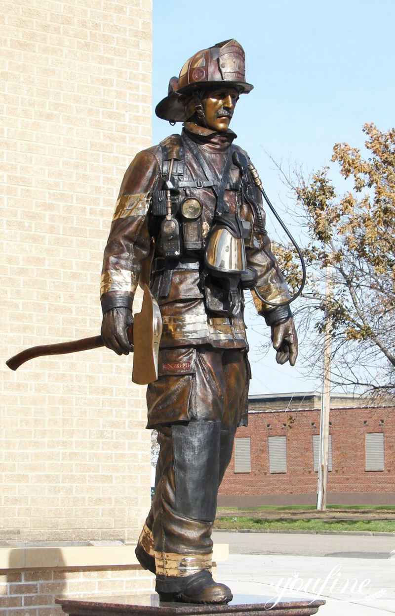bronze firefighter waering professional clothing-YouFine Sculpture