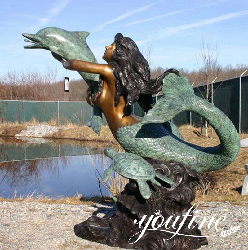 mermaid with dolphin fountain-YouFine Sculpture